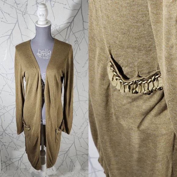 Blacky Dress Berlin Gold Knit Long Cardigan w/ Metallic Chainlink - Picture 1 of 4